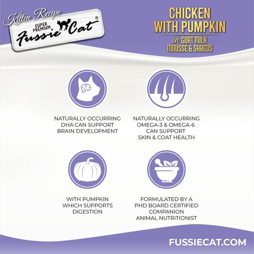 Fussie Cat Chicken with Pumpkin In Goat Milk Mousse & Shreds Kitten Recipe - 2.47oz