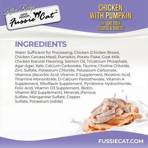 Fussie Cat Chicken with Pumpkin In Goat Milk Mousse & Shreds Kitten Recipe - 2.47oz