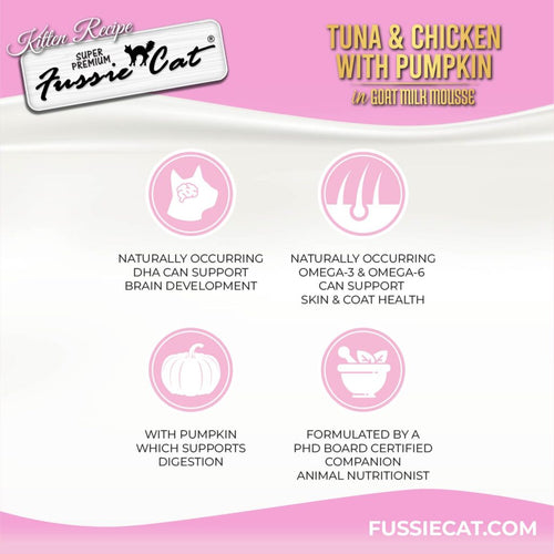Fussie Cat Tuna & Chicken with Pumpkin In Goat Milk Mousse Kitten Recipe - 2.47oz
