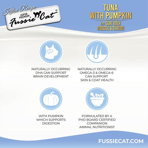 Fussie Cat Tuna with Pumpkin In Goat Milk Mousse & Shreds Kitten Recipe - 2.47oz