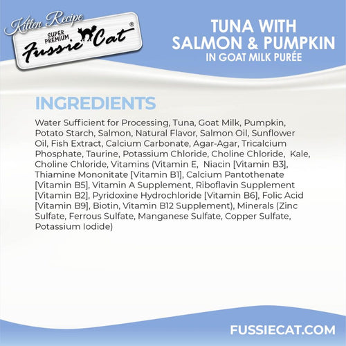 Fussie Cat Kitten Tuna with Salmon & Pumpkin in Goat Milk Puree - 4 Pack