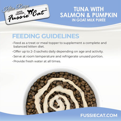Fussie Cat Kitten Tuna with Salmon & Pumpkin in Goat Milk Puree - 4 Pack