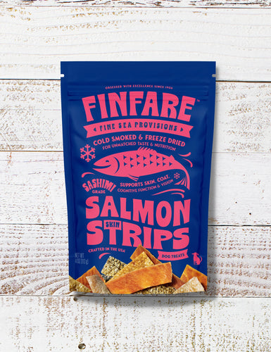 FINFARE Freeze-Dried Salmon Skin Strips for Dogs - 2oz Dog Treat