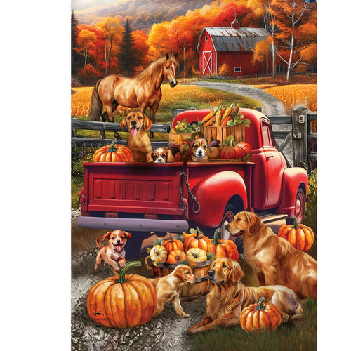 Fall Puppy Pickup Garden Flag