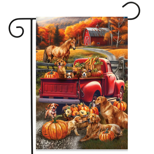 Fall Puppy Pickup Garden Flag