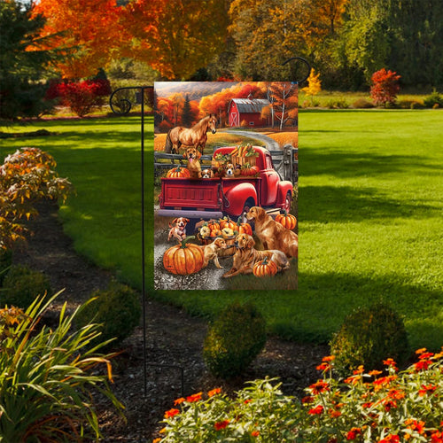 Fall Puppy Pickup Garden Flag