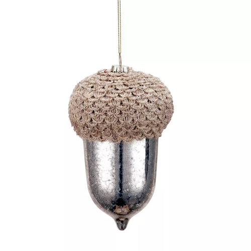 ORNAMENT, JUTE GLASS ACORN