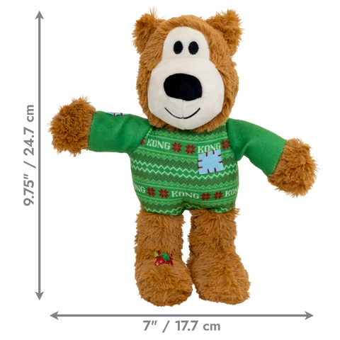 KONG Holiday Wild Knots Sweater Bear Green - Medium/Large Dog Toy