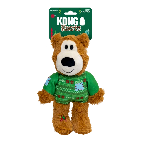 KONG Holiday Wild Knots Sweater Bear Green - Medium/Large Dog Toy