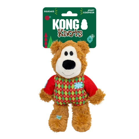 KONG Holiday Wild Knots Sweater Bear Red - Small/Medium Dog Toy