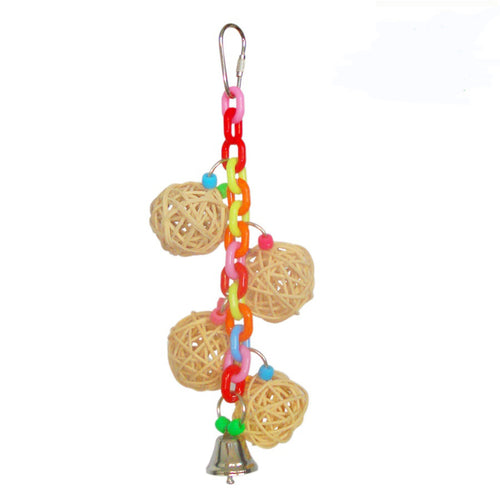 4 Vine Balls on Chain with Bell Bird Toy