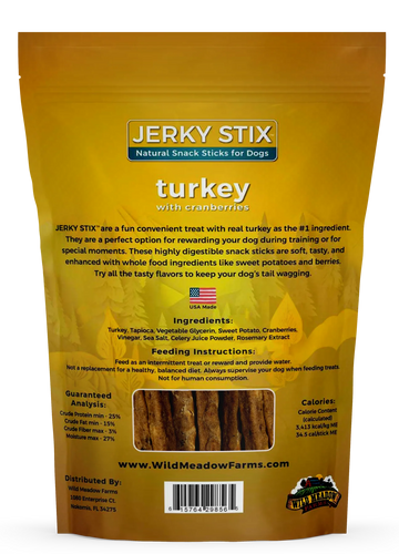 Wild Meadow Farms Jerky Stix Turkey with Cranberries Dog Treat