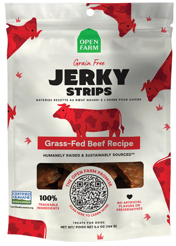 Open Farm Grain-Free Grass-Fed Beef Jerky Strips 5.6oz. Dog Treat