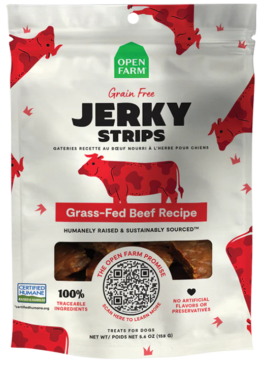 Open Farm Grain-Free Grass-Fed Beef Jerky Strips 5.6oz. Dog Treat