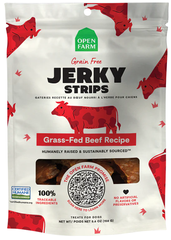 Open Farm Grain-Free Grass-Fed Beef Jerky Strips 5.6oz. Dog Treat