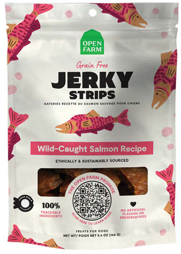 Open Farm Grain-Free Wild-Caught Salmon Jerky Strips 5.6oz. Dog Treat