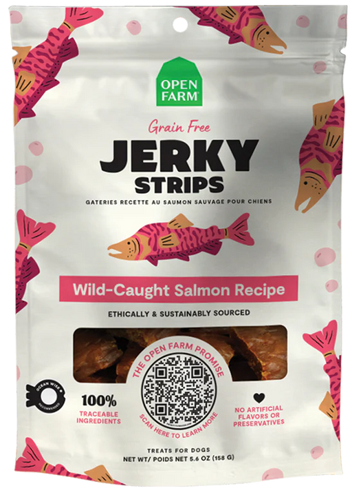 Open Farm Grain-Free Wild-Caught Salmon Jerky Strips 5.6oz. Dog Treat