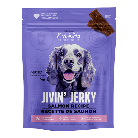 Pure Vita Salmon Jivin' Jerky Limited Ingredient Jerky Treats for Dogs - 4oz