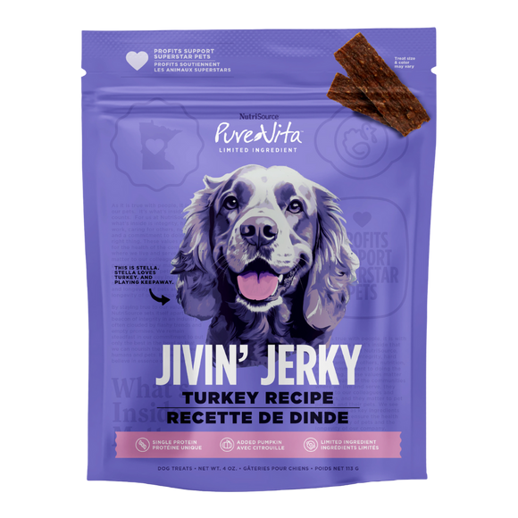 Pure Vita Turkey Jivin' Jerky Limited Ingredient Jerky Treats for Dogs - 4oz