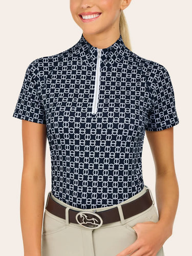 R.J. Classics Lucy 1/4 Zip Short Sleeve Shirt  - Navy Chain