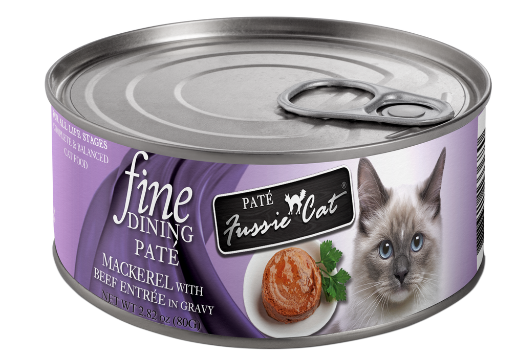 Fussie Cat Fine Dining - Pate - Mackerel with Beef Entree in gravy 2.82oz