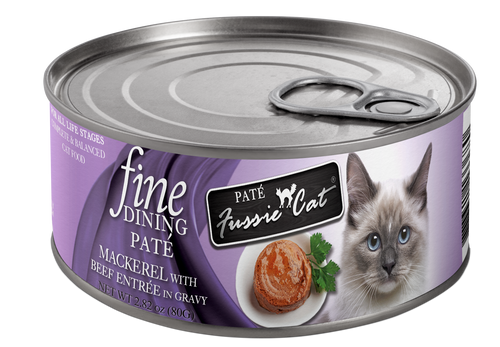 Fussie Cat Fine Dining - Pate - Mackerel with Beef Entree in gravy 2.82oz