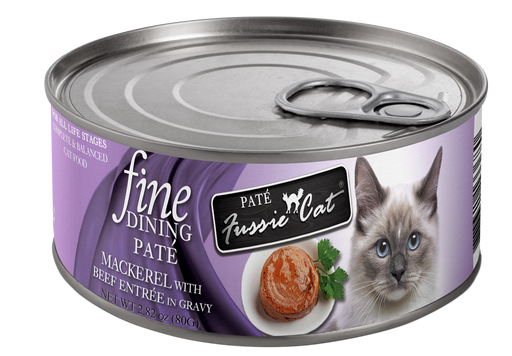 Fussie Cat Fine Dining - Pate - Mackerel with Beef Entree in gravy 2.82oz