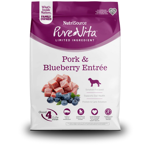 PURE VITA Pork & Blueberry Entrée Dry Dog Food - 25lb