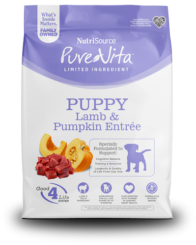 Pure Vita Puppy Lamb & Pumpkin Entrée Limited Ingredient Dog Food - 25lb