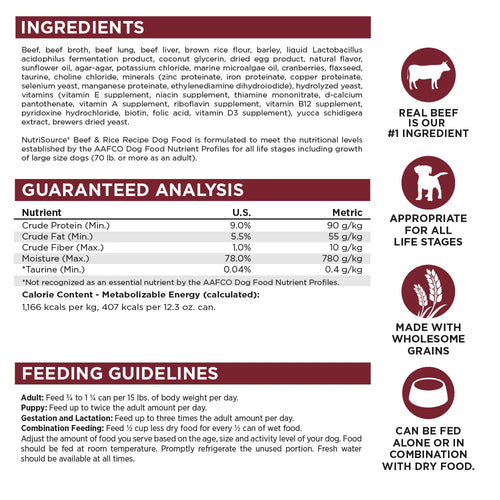 NutriSource® Beef & Rice Wet Dog Food - 12.3oz