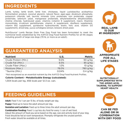 NutriSource® Grain Free Lamb Wet Dog Food - 12.3oz