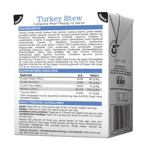 NutriSource PureVita Turkey Stew Limited Ingredient Wet Dog Food - 12.5oz TetraPaks