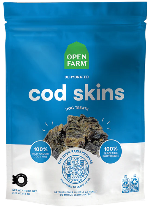 Open Farm Dehydrated Cod Skins Dog Treats 2.25oz.