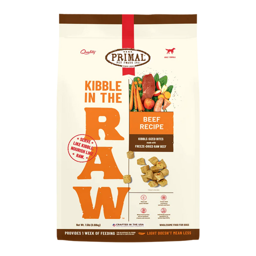 PRIMAL PET FOODS KIBBLE IN THE RAW CANINE BEEF - 1.5LB.