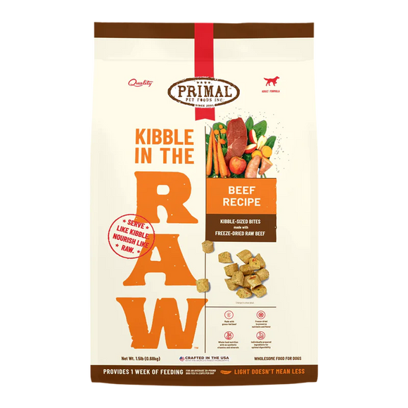 PRIMAL PET FOODS KIBBLE IN THE RAW BEEF - 9LB.