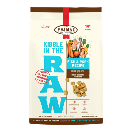 PRIMAL PET FOODS KIBBLE IN THE RAW FISH & PORK - 1.5LB.