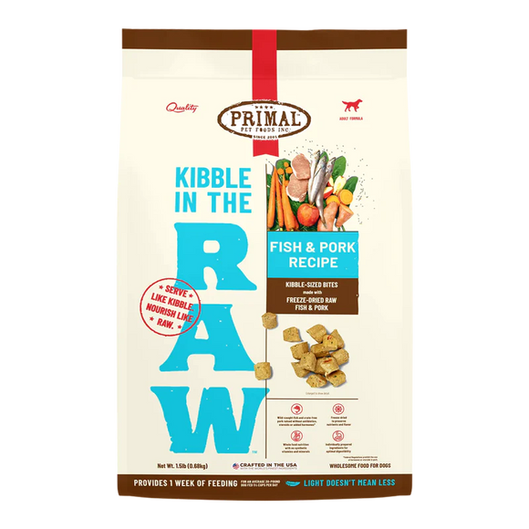 PRIMAL PET FOODS KIBBLE IN THE RAW FISH & PORK - 9LB.