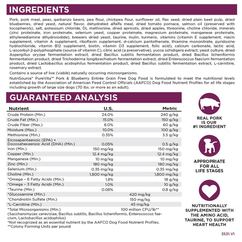 PURE VITA Pork & Blueberry Entrée Dry Dog Food - 25lb