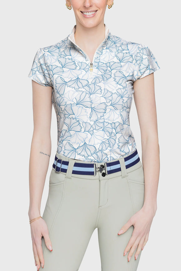 Cap Sleeve Chambray Blue Poppies