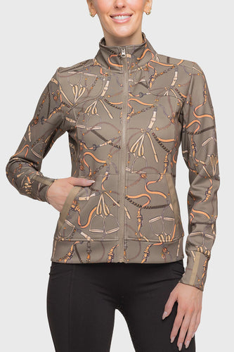 Kastel Long Sleeve Full Zip Taupe Belt Print Scuba Jacket