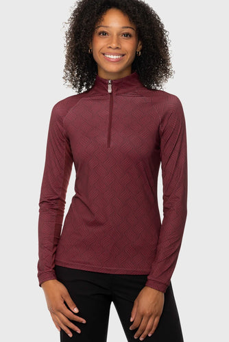 Oxblood Herringbone 1/4 Zip Long Sleeve Sun Shirt