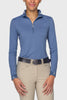 Pacific Blue Solid W/ Pacific Blue Wild Rose Inner Print Long Sleeve 1/4 Zip Ladies Sun Shirt