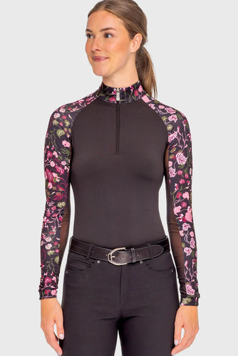 Black Modern Begonia Raglan Long Sleeve 1/4 Zip Sun Shirt