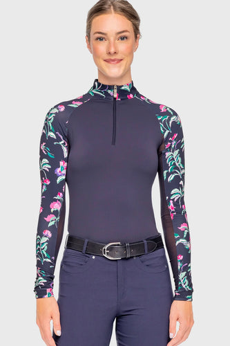 Kastel Denmark Navy Garden Blooms Raglan Long Sleeve 1/4 Zip Sun Shirt