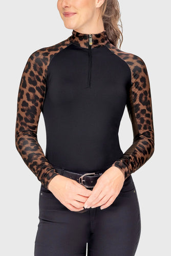 Kastel Denmark Espresso Leopard Long Sleeve Raglan 1/4 Zip Sun Shirt