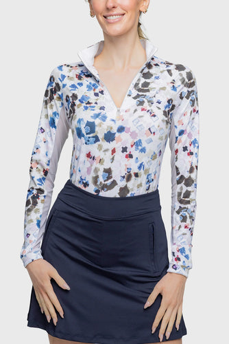 Kastel Long Sleeve Seaside Abstract 1/4 Zip Shirt