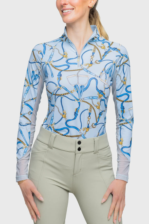 Robin's Egg Belt Print Long Sleeve 1/4 Zip Sun Shirt