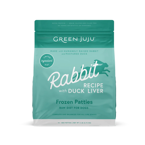 Green Juju Rabbit Recipe with Duck Liver Frozen Patties Whole Food Nutrition - 6lb