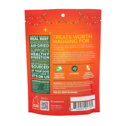 Plato Holiday Roast Beef and Pumpkin Air-Dried Small Bites Dog Treats - 3oz.