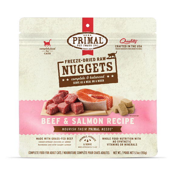 Primal Freeze-Dried Raw Nuggets Cat Food Beef & Salmon Recipe - 5.5oz